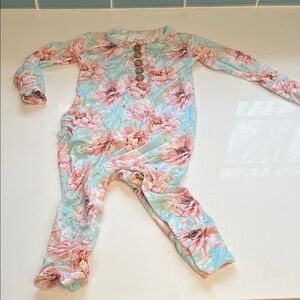 Posh Peanut Pink and Blue Floral Footie size 18-24 months
